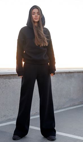 Костюм спортивный утепленный Ashley с худи и свободными брюками черный RTL